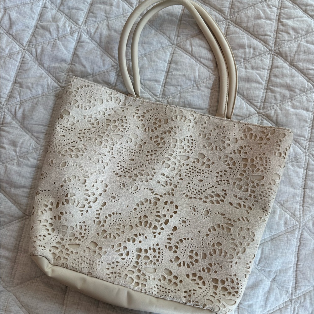 Laser cut Cream Tote Bag